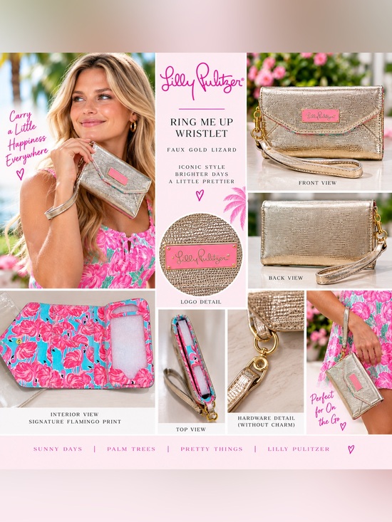 Lilly Pulitzer Accessories - LILLY PULITZER “Ring Me Up” Gold Faux Lizard Wristlet
NEW w/TAG